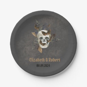 Gothic Floral Skull Butterflies Wedding  Paper Plate