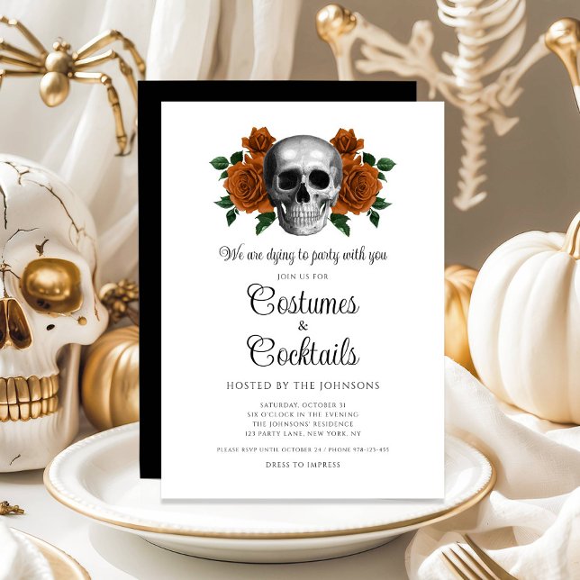 Gothic Floral Skull Costumes & Cocktail Halloween Invitation (Gothic Floral Skull Costumes & Cocktail Halloween Invitation)