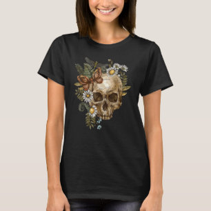 Gothic Floral Skull Cottagecore Halloween T-Shirt