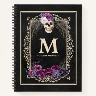 Gothic Floral Skull Custom Monogram & Name Sketch Notebook