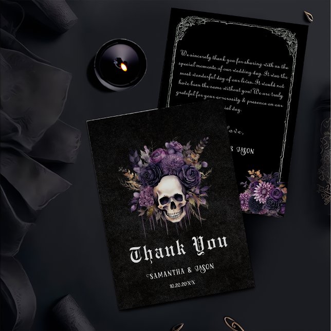 Gothic Floral Skull Dark Wedding Thank You Card (Creator Uploaded)