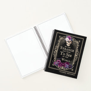 Gothic Floral Skull Funny Quote Custom Name Sketch Notebook