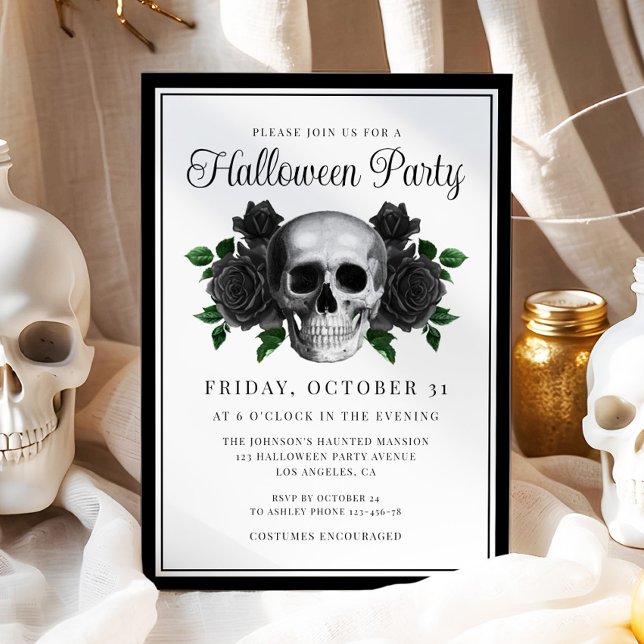 Gothic Floral Skull Halloween Invitation (Gothic Floral Skull Halloween Invitation)