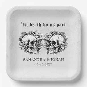 Gothic Floral Skull Halloween Wedding Paper Plate