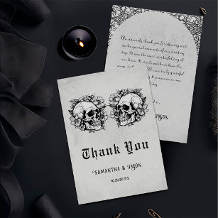 Gothic Floral Skull Halloween Wedding  Thank You Card