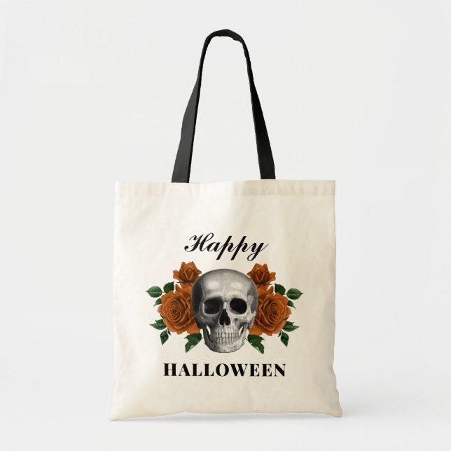 Gothic Floral Skull Happy Halloween  Tote Bag (Front)