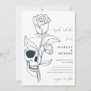 Gothic Floral Skull & Monogram Halloween Wedding   Invitation