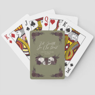 Gothic Floral Skull Olive Green   Playing Cards