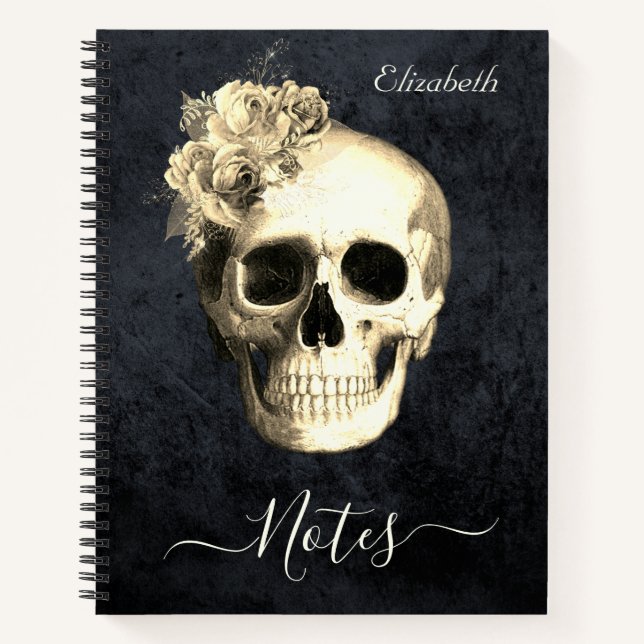 Gothic Floral Skull Personalised  Notebook (Front)