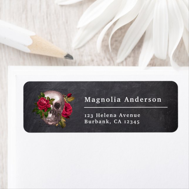 Gothic Floral Skull Return Address Label (Insitu)