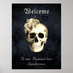Gothic Floral Skull Roses Personalised Halloween Poster