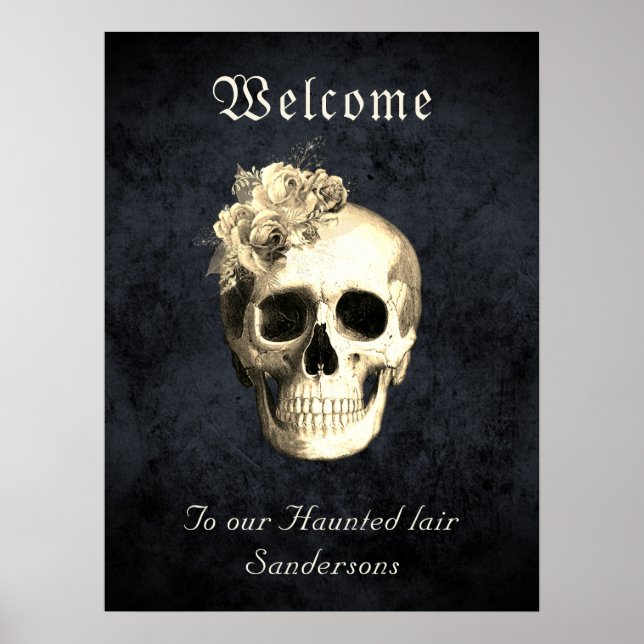Gothic Floral Skull Roses Personalised Halloween Poster (Front)