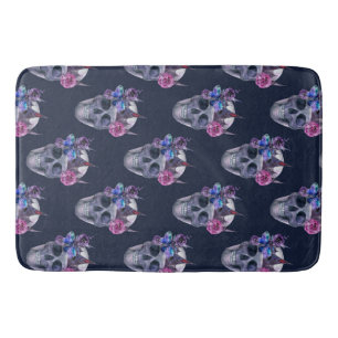 Gothic Floral Skull Seamless Pattern Bath Mat