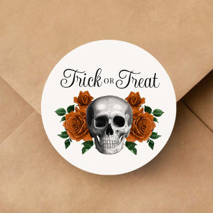 Gothic Floral Skull Trick Or Treat Halloween Classic Round Sticker
