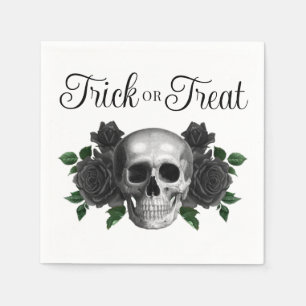 Gothic Floral Skull Trick Or Treat Halloween Napkin