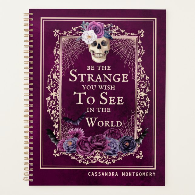 Gothic Floral Skull Vintage Magenta Personalised  Planner (Front)