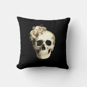 Gothic Floral Skull White Roses  Cushion