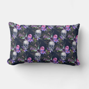 Gothic Floral Skulls & Branches Seamless Pattern Lumbar Cushion