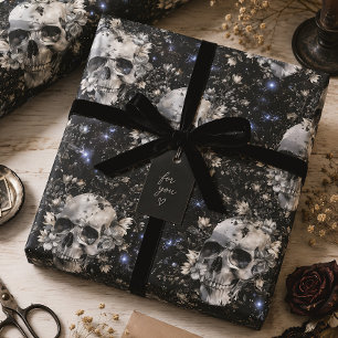 Gothic Floral Skulls Celestial Botanical Wrapping Paper