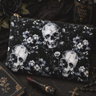Gothic Floral Skulls Dark Botanical Accessory Pouch