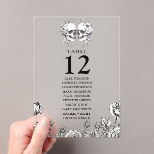 Gothic Floral Skulls Table Number Seating Chart