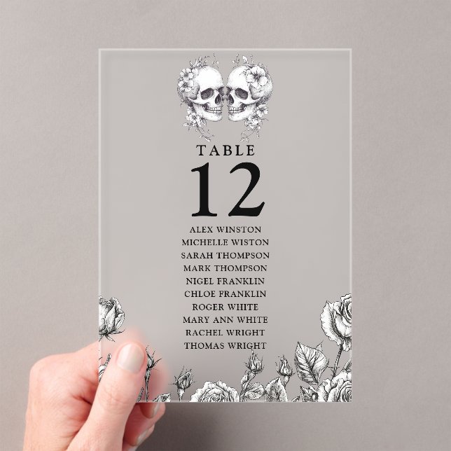 Gothic Floral Skulls Table Number Seating Chart (Insitu (Handheld))