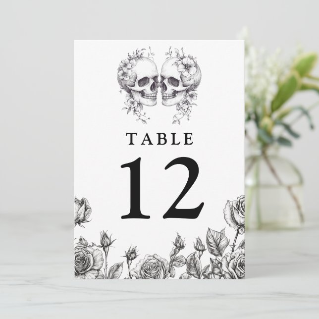 Gothic Floral Skulls Table Numbers (Standing Front)