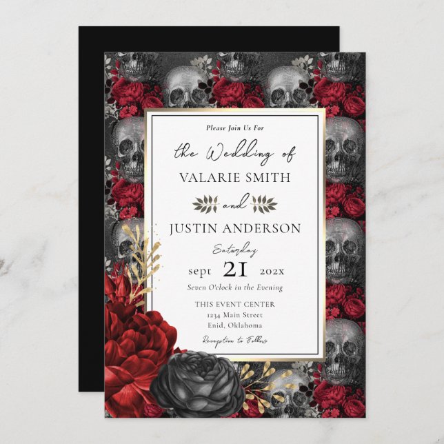 Gothic Floral Skulls Wedding  Invitation (Front/Back)