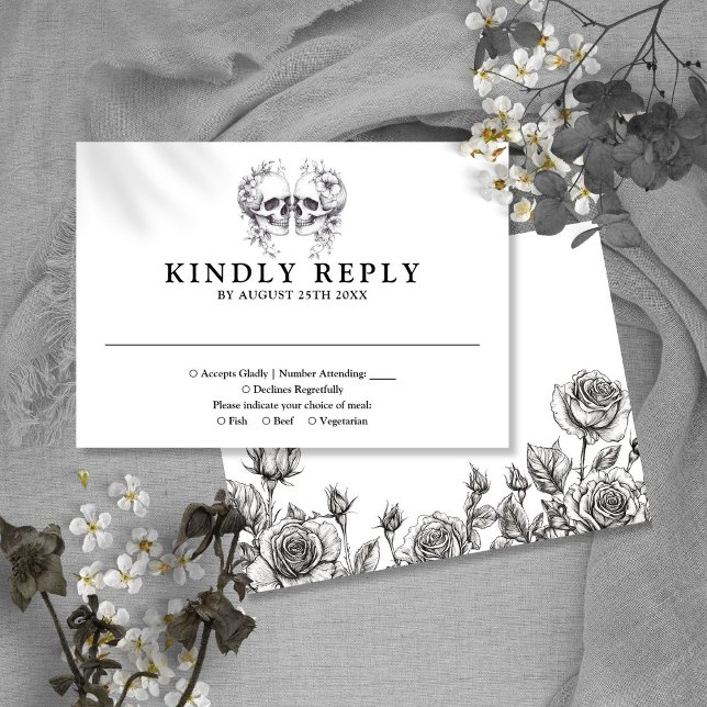 Gothic Floral Skulls Wedding RSVP Card (Gothic Floral Skulls Wedding RSVP Card)