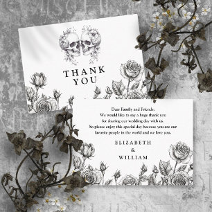 Gothic Floral Skulls Wedding Thank You Place Card