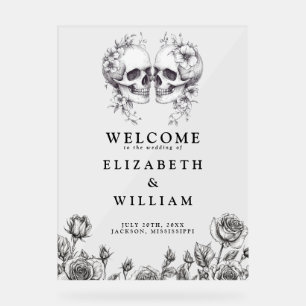 Gothic Floral Skulls Wedding Welcome Acrylic Sign