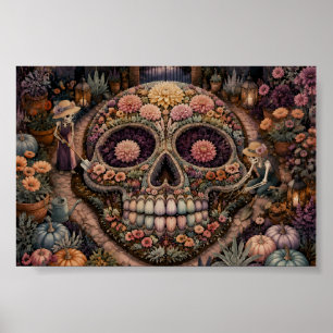 Gothic Floral Sugar Skull Garden Whimsigoth Art Poster