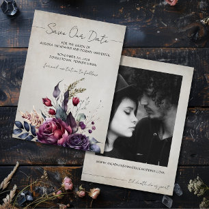 Gothic Floral Watercolor Photo Save the Date Invitation
