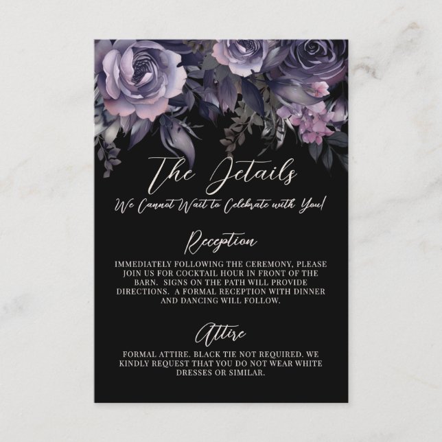 Gothic Floral Wedding Details Enclosure Card (Front)