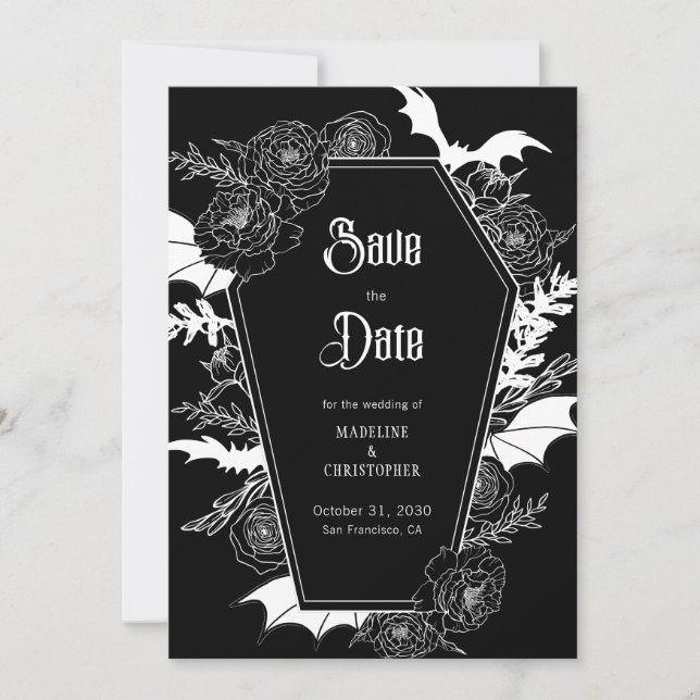Gothic Floral Wedding Photo Save the Date Invitation (Front)