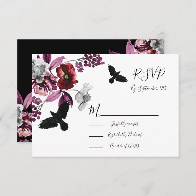 Gothic Floral Wedding response cards RSVP (Front/Back)