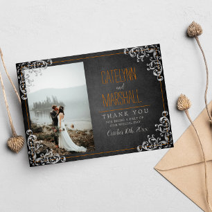 Gothic Flourish Halloween Holiday Dark Wedding Thank You Card