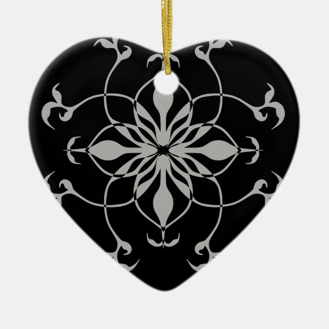 Gothic flower black and grey heart ceramic ornament (Front)