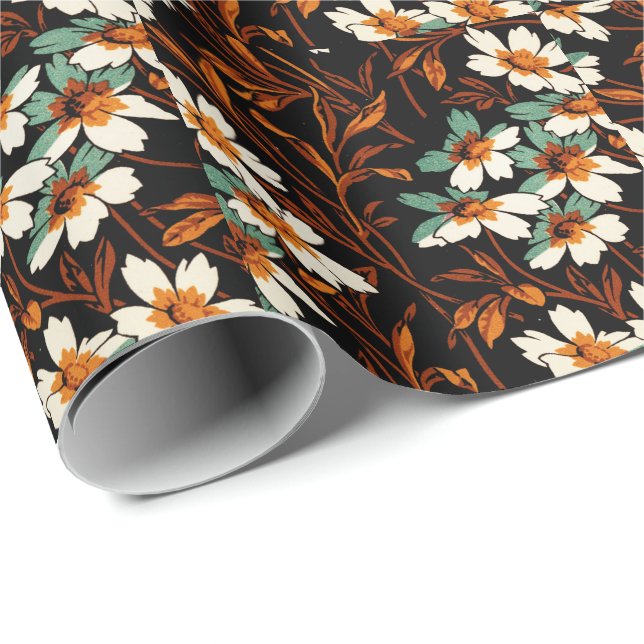 Gothic Flower Pattern Transparent Aesthetic Flower Wrapping Paper (Roll Corner)