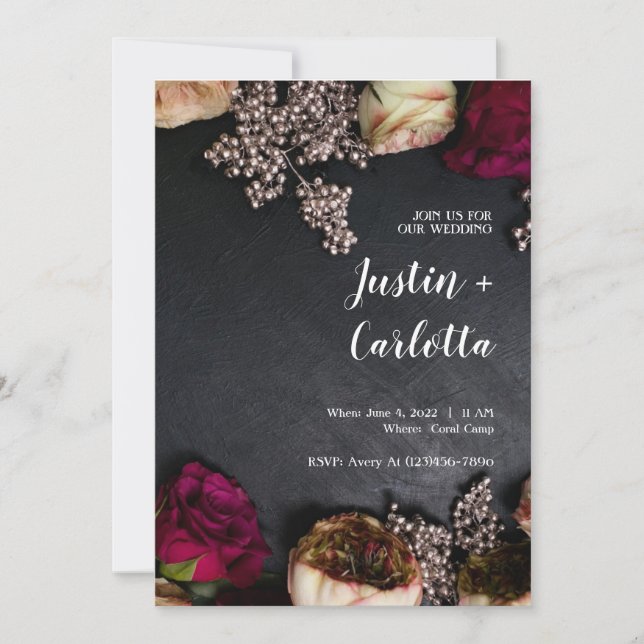 Gothic Flowers Wedding Invitation (Front)