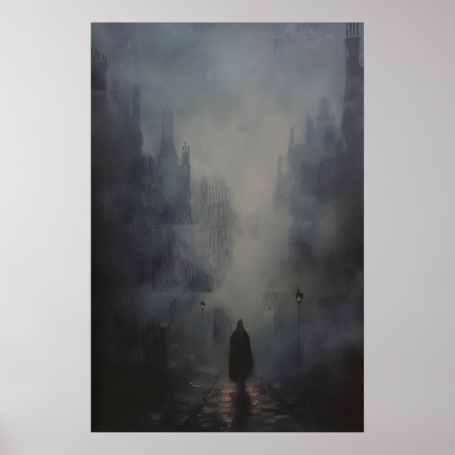 Gothic Foggy Street Art Painting, Dark Academia Poster (Front)