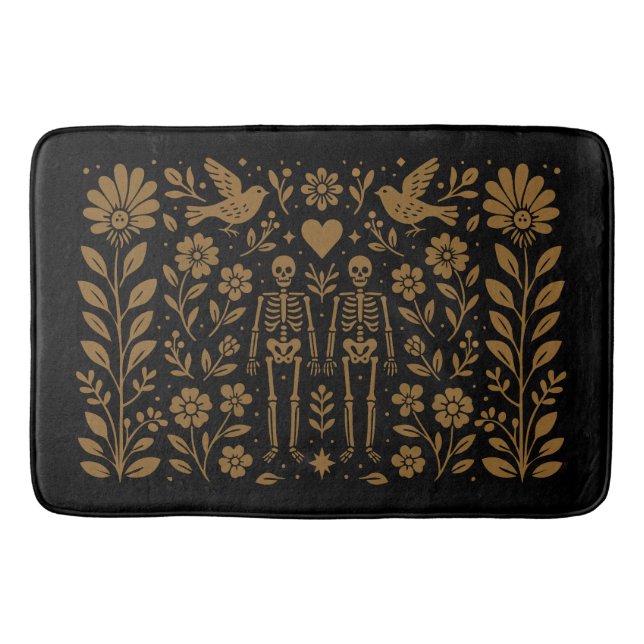 Gothic Folk Art Skeleton Bath Mat (Front)