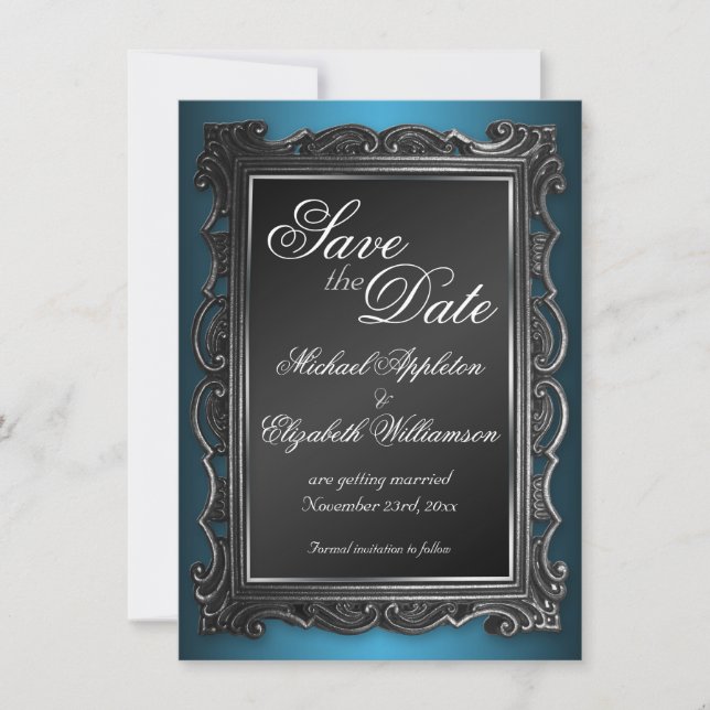 Gothic Frame Blue Save the Date Announcements (Front)