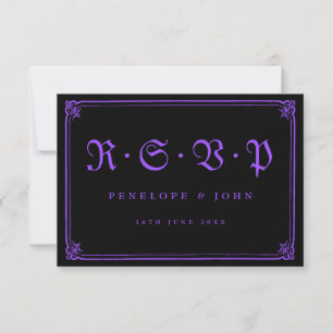 Gothic Frame Purple Black Typography Wedding RSVP Card