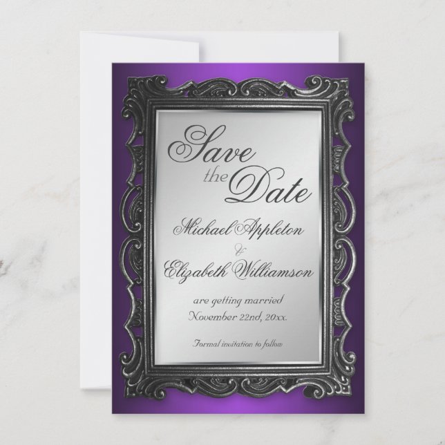 Gothic Frame Purple Save the Date Announcements (Front)