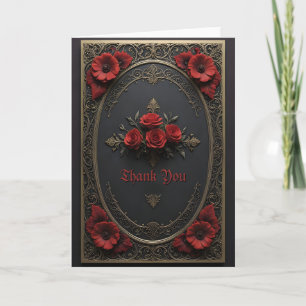 Gothic Frame with Red Flowers Thank You Card