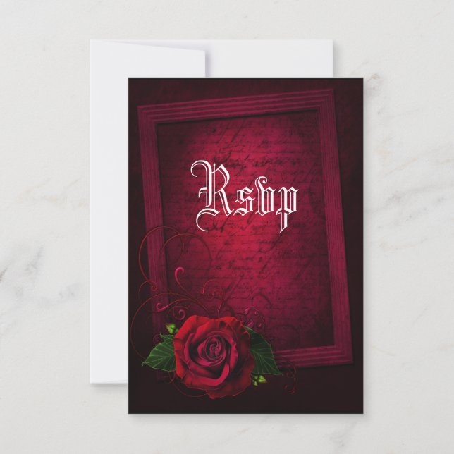 Gothic Framed Letter &  Red Rose RSVP Card (Front)