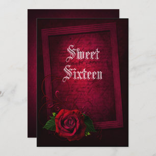 Gothic Framed Letter &  Red Rose Sweet 16 Invitation