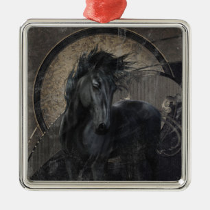 Gothic Friesian Horse Metal Tree Decoration