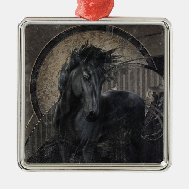 Gothic Friesian Horse Metal Tree Decoration (Front)
